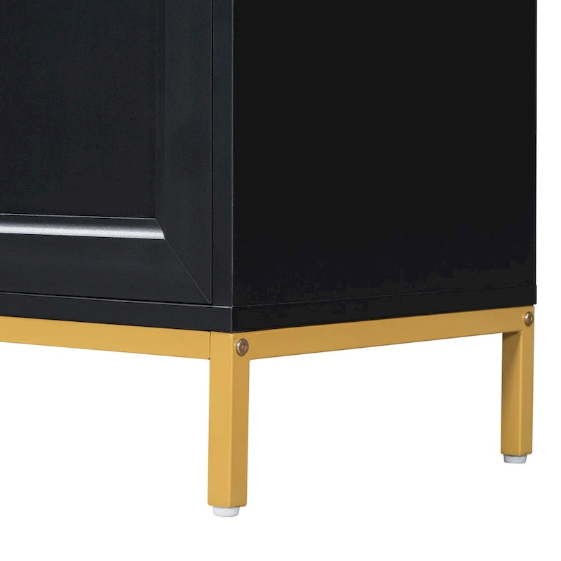 Black / Light Gray Faux Marble Top Sideboard with Gold Legs, 2-Door Storage Cabinet