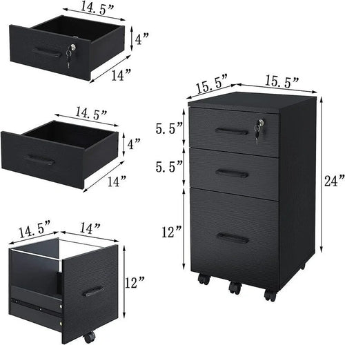 3 Drawer File Cabinet with Lock - 26.47D x 18.56W x 6.91H