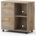 3-Drawer Wood Filing Cabinet with Open Shelves – Walnut / Oak Grain / Teak / White, Single