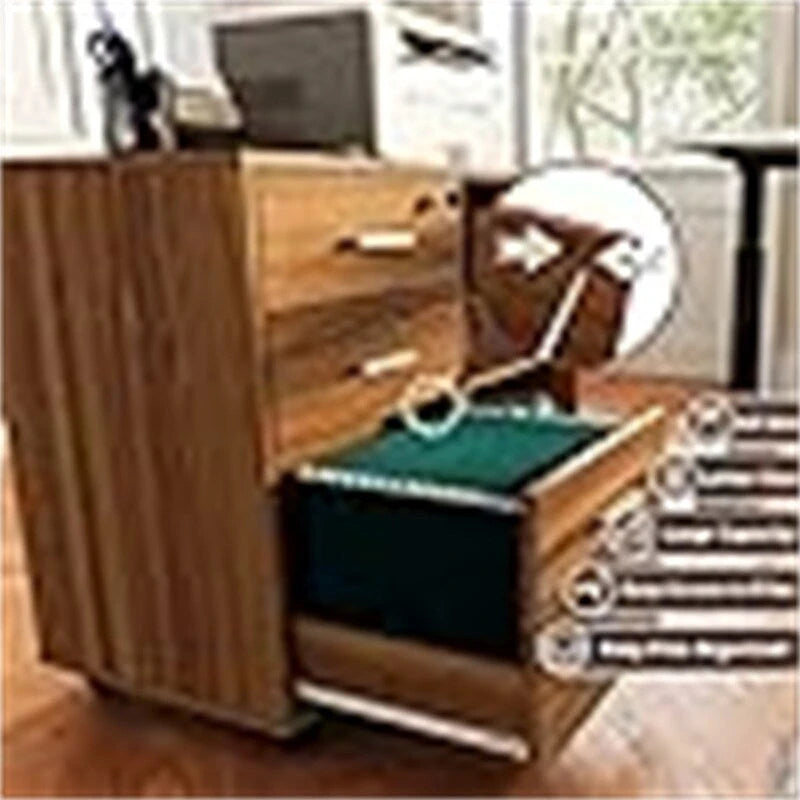 3-Drawer Wood Filing Cabinet with Open Shelves – Walnut / Oak Grain / Teak / White, Single