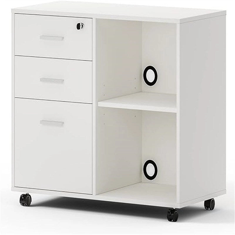 3-Drawer Wood Filing Cabinet with Open Shelves – Walnut / Oak Grain / Teak / White, Single