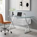 White Glass Top Office Desk with Drawers, Single