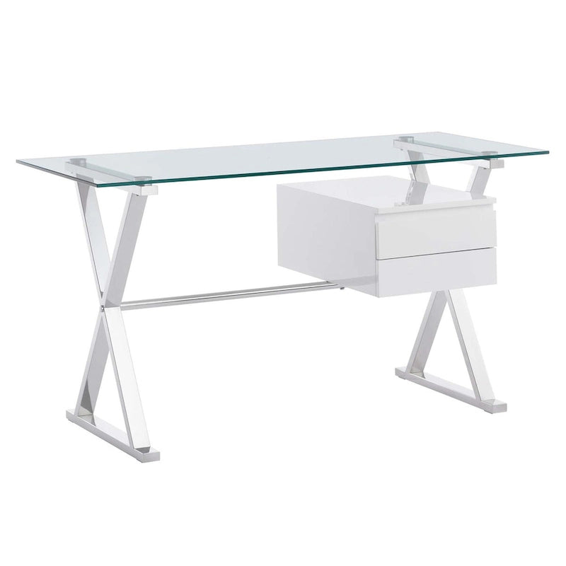 White Glass Top Office Desk with Drawers, Single