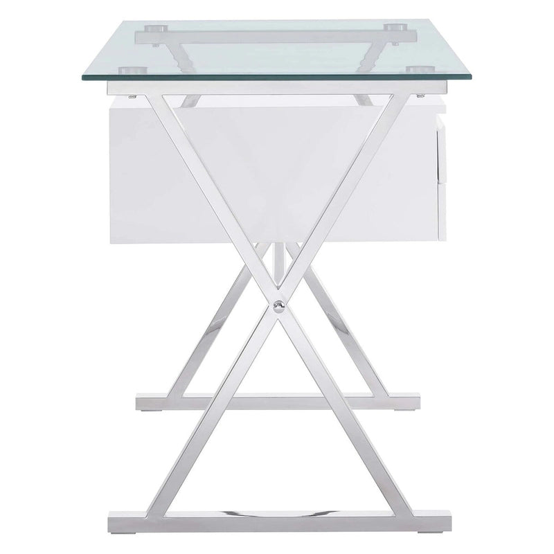 White Glass Top Office Desk with Drawers, Single