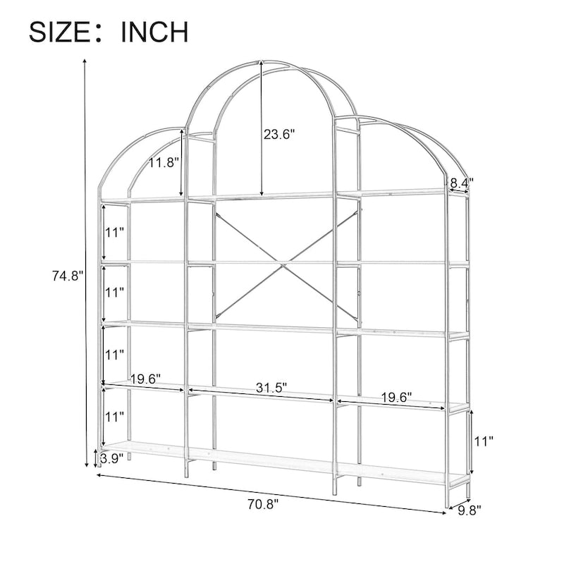 White & Gold 5-Tier Open Bookshelf, Single-Person Assembly