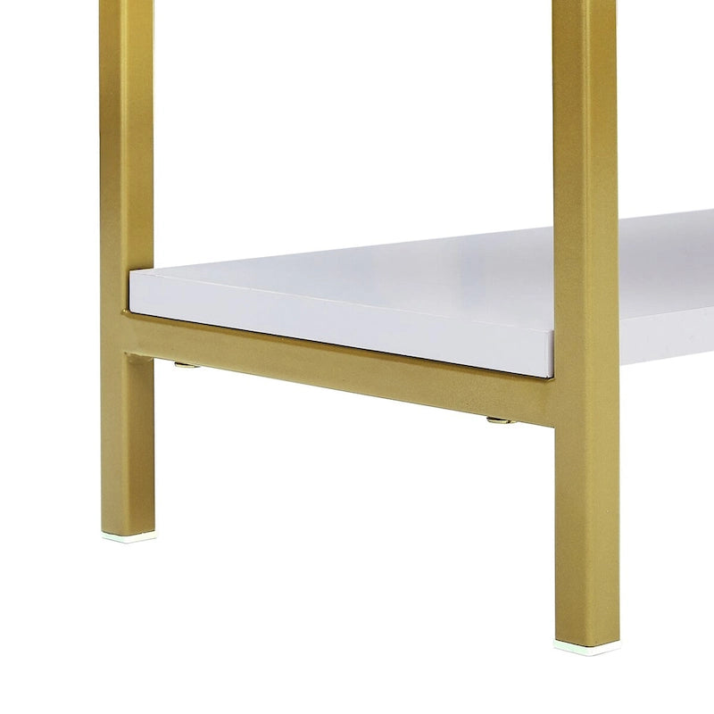 White & Gold 5-Tier Open Bookshelf, Single-Person Assembly