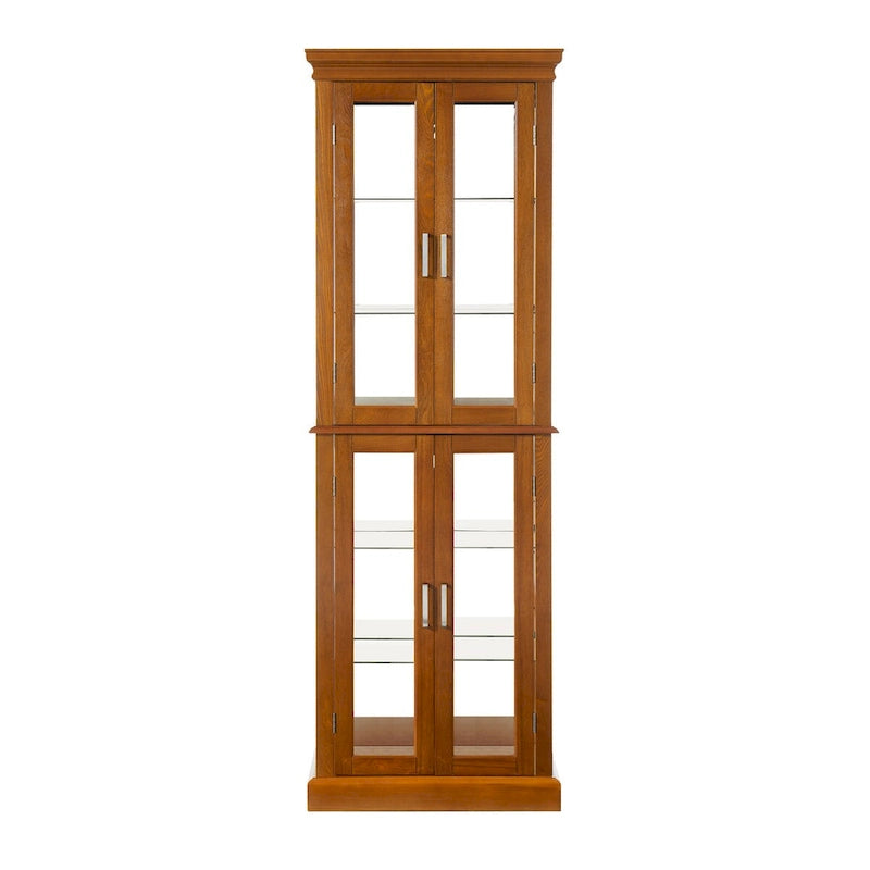 Oak Classic Lighted Curio Cabinet with Glass Doors, 2-Person Assembly