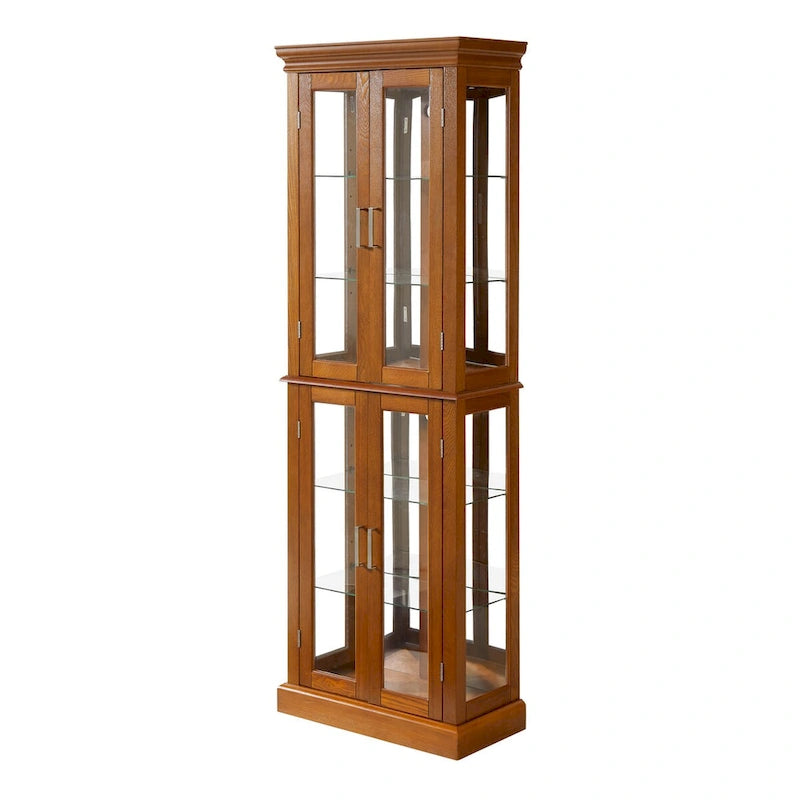Oak Classic Lighted Curio Cabinet with Glass Doors, 2-Person Assembly