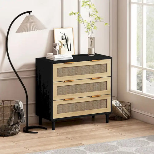 3-Drawers Rattan Storage Cabinet for Bedroom,Living Room,Dining Room