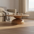 Balak Round Modern Hourglass Coffee Table, Natural Pine