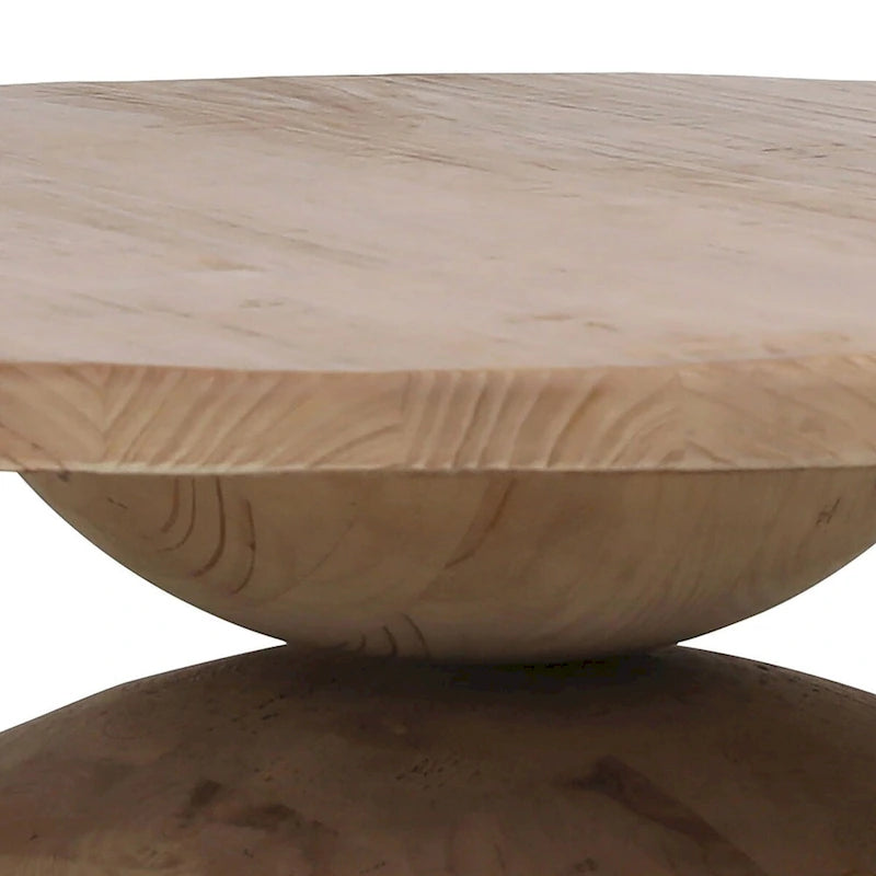 Natural Round Hourglass Coffee Table, Wood Top