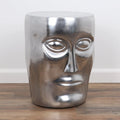 Silver Round Metal Stool / Side Table, 1-Person