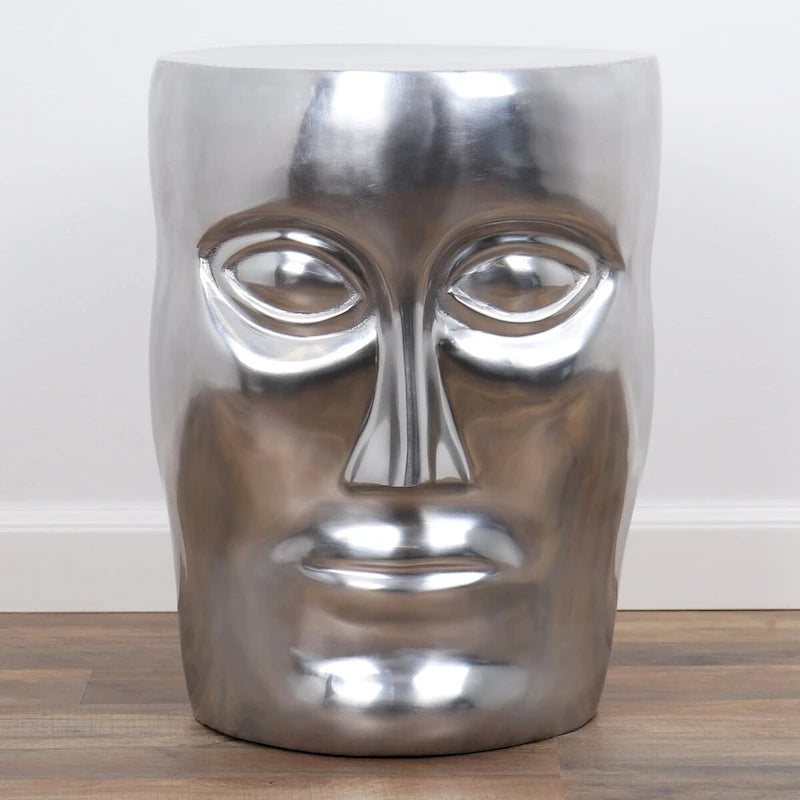 Silver Round Metal Stool / Side Table, 1-Person