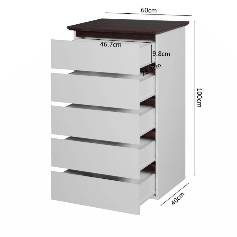 White 5-Drawer Dresser with Wood Top, Storage Chest for Bedroom