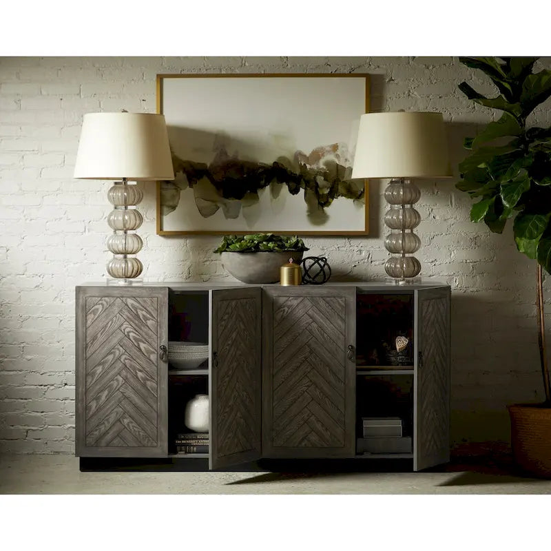 Grey Rustic Style 4-Door Console Cabinet