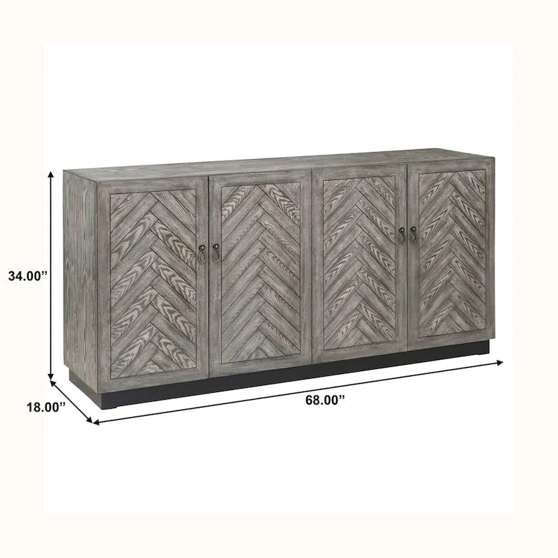 Grey Rustic Style 4-Door Console Cabinet