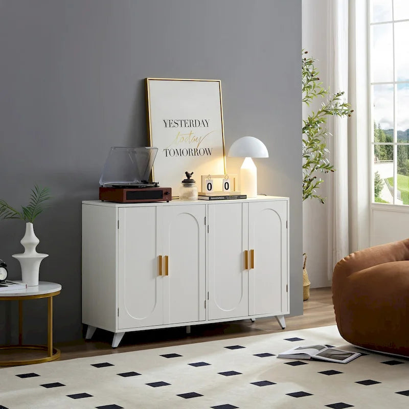 Sideboard Buffet cabinet with 4 doors and removable shelves, for living room, dining room, ivory white