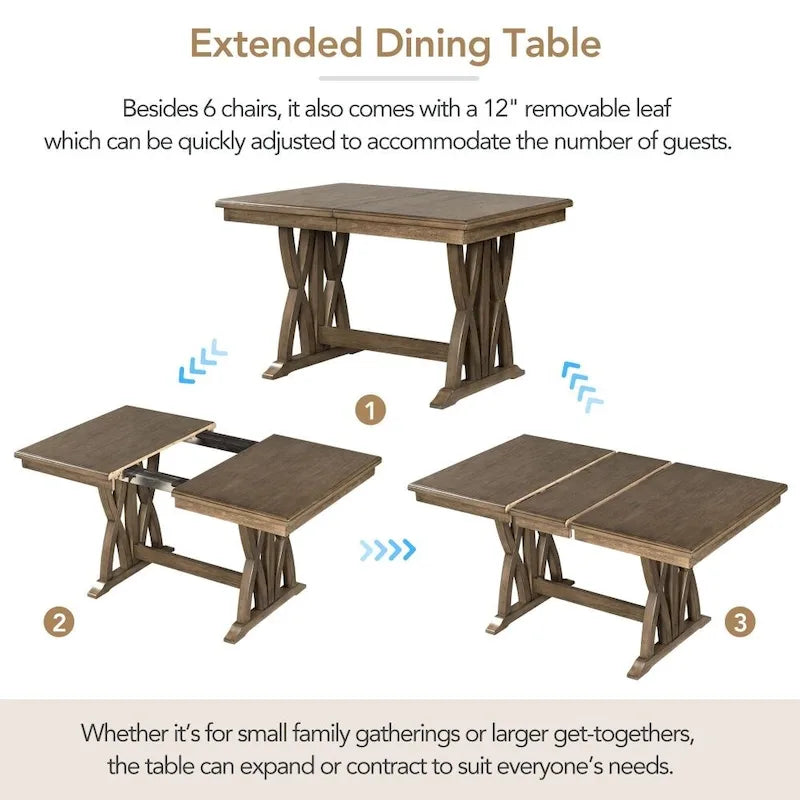 Grey Mid-Century Extendable Dining Table Set, Seats 6