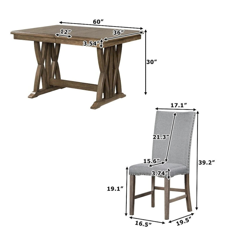 Grey Mid-Century Extendable Dining Table Set, Seats 6