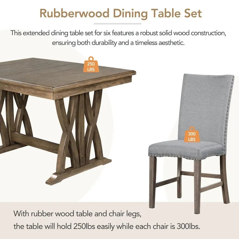 Grey Mid-Century Extendable Dining Table Set, Seats 6