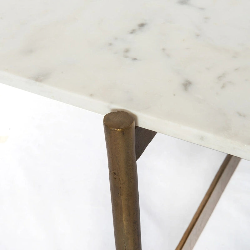 White Marble Top Coffee Table with Brass Metal Legs