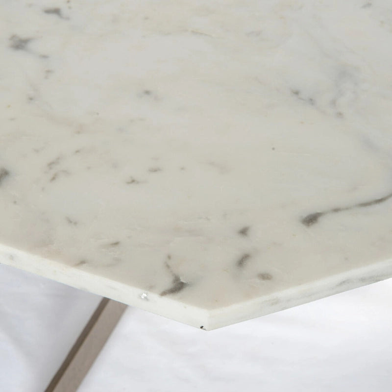 White Marble Top Coffee Table with Brass Metal Legs