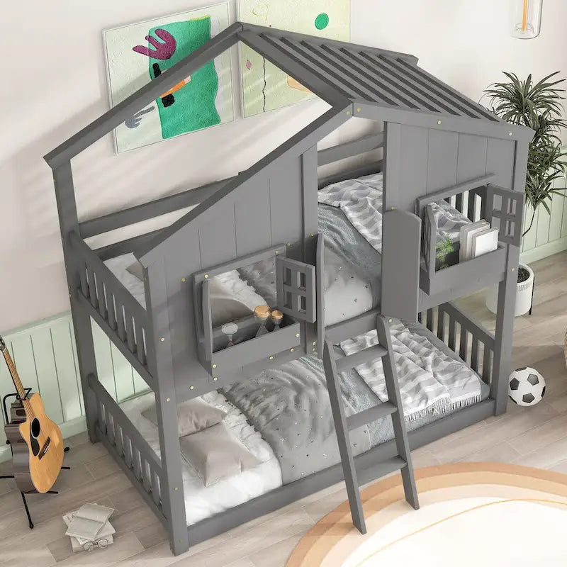 win over Twin House Bunk Bed with Roof