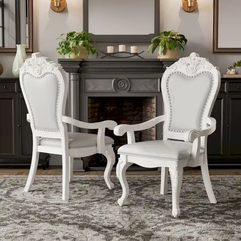  Eugene Traditional Solid Wood Dining Arm Chairs with Nailhead Trim and Cabriole Legs (Set of 2)