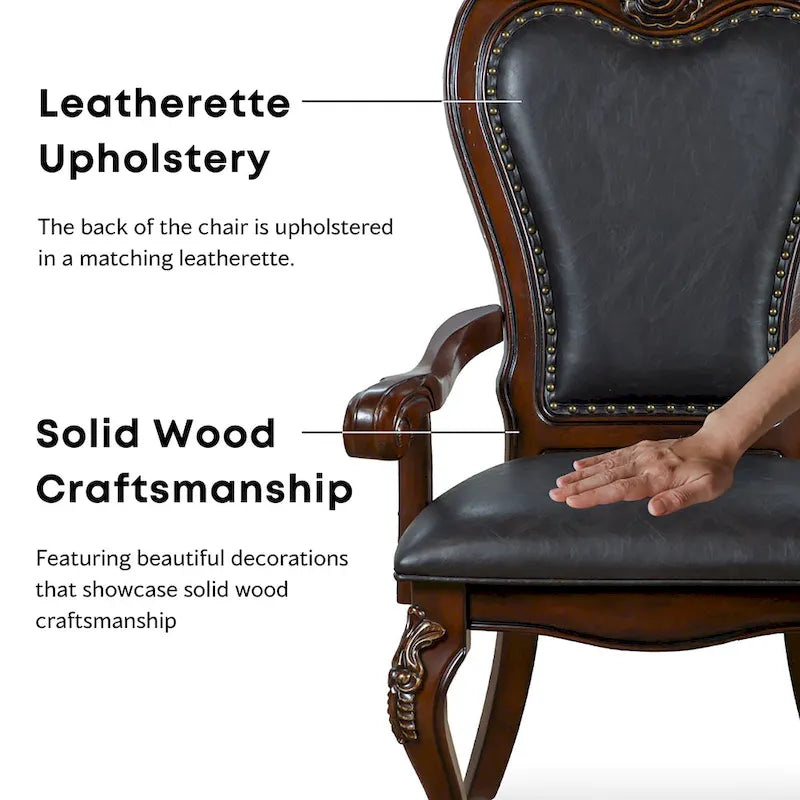 Traditional Solid Wood Dining Arm Chair with Nailhead Trim & Cabriole Legs, Cherry/White (Set of 2)