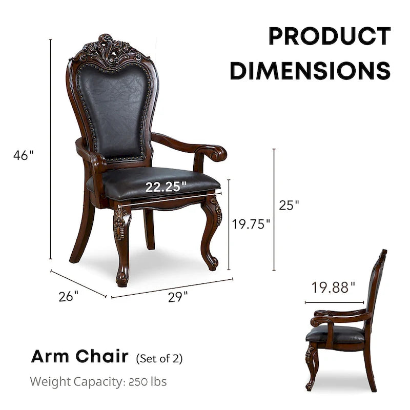 Traditional Solid Wood Dining Arm Chair with Nailhead Trim & Cabriole Legs, Cherry/White (Set of 2)