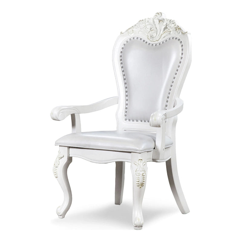 Traditional Solid Wood Dining Arm Chair with Nailhead Trim & Cabriole Legs, Cherry/White (Set of 2)