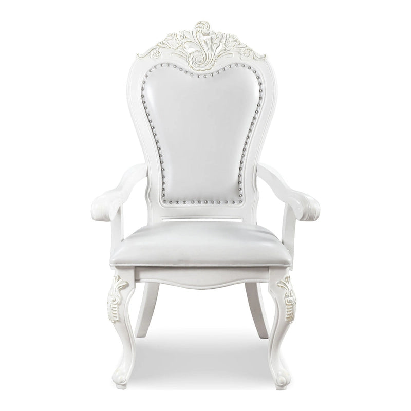 Traditional Solid Wood Dining Arm Chair with Nailhead Trim & Cabriole Legs, Cherry/White (Set of 2)