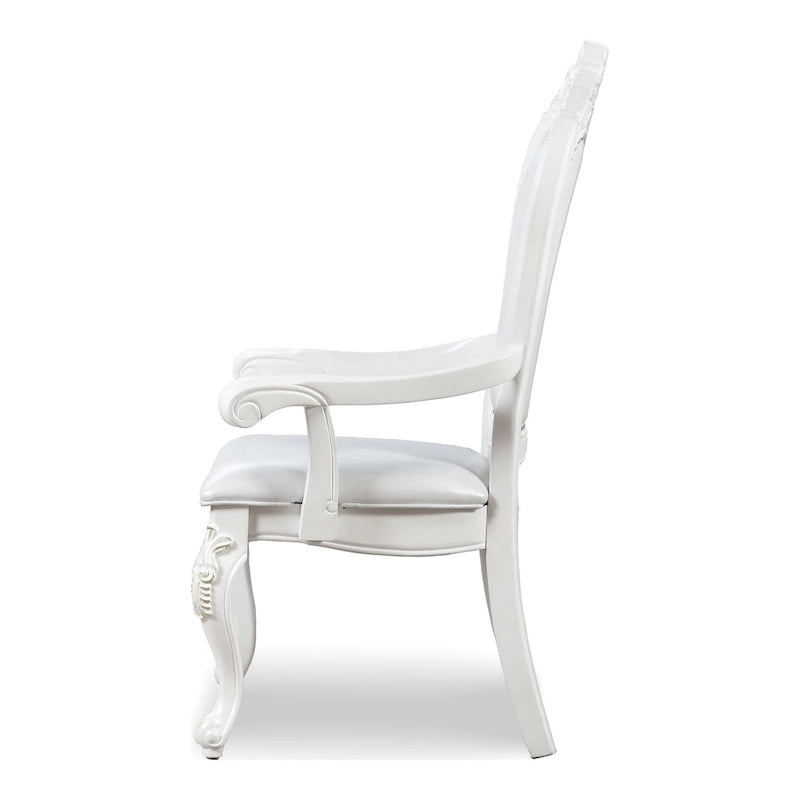 Traditional Solid Wood Dining Arm Chair with Nailhead Trim & Cabriole Legs, Cherry/White (Set of 2)