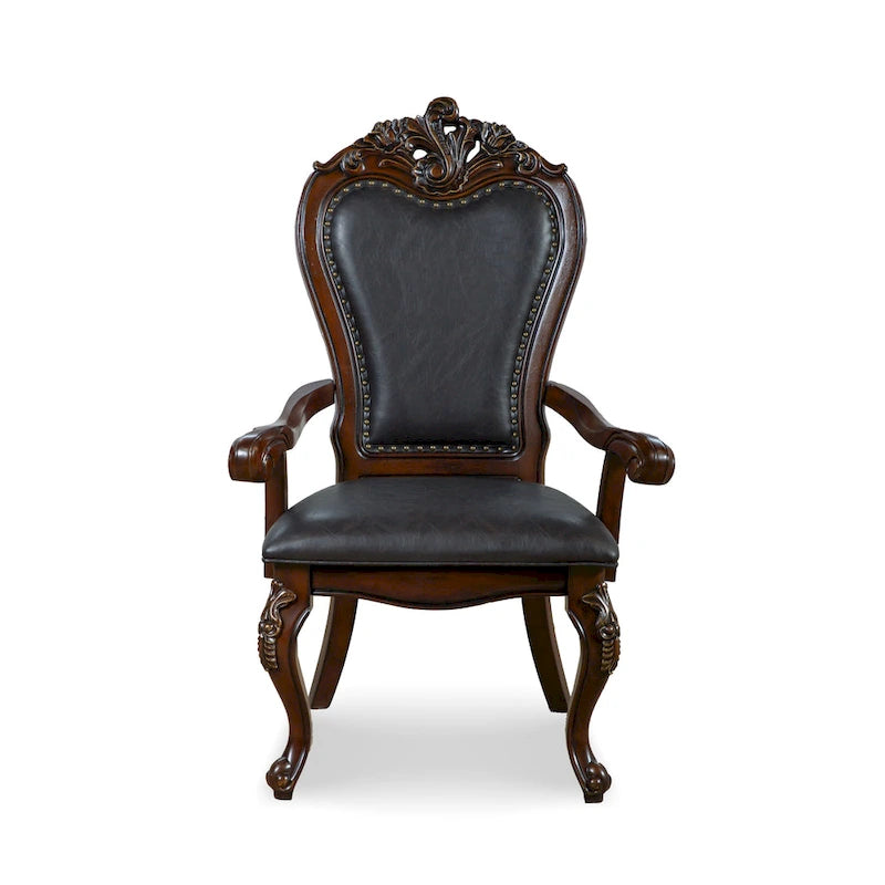 Traditional Solid Wood Dining Arm Chair with Nailhead Trim & Cabriole Legs, Cherry/White (Set of 2)