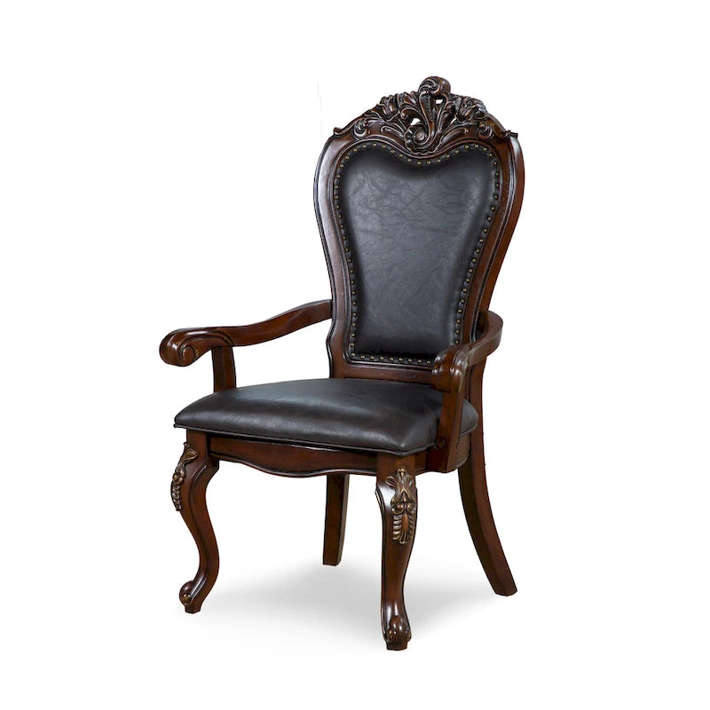 Traditional Solid Wood Dining Arm Chair with Nailhead Trim & Cabriole Legs, Cherry/White (Set of 2)