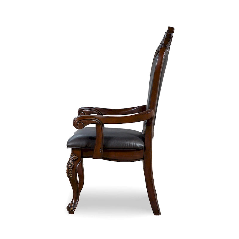 Traditional Solid Wood Dining Arm Chair with Nailhead Trim & Cabriole Legs, Cherry/White (Set of 2)