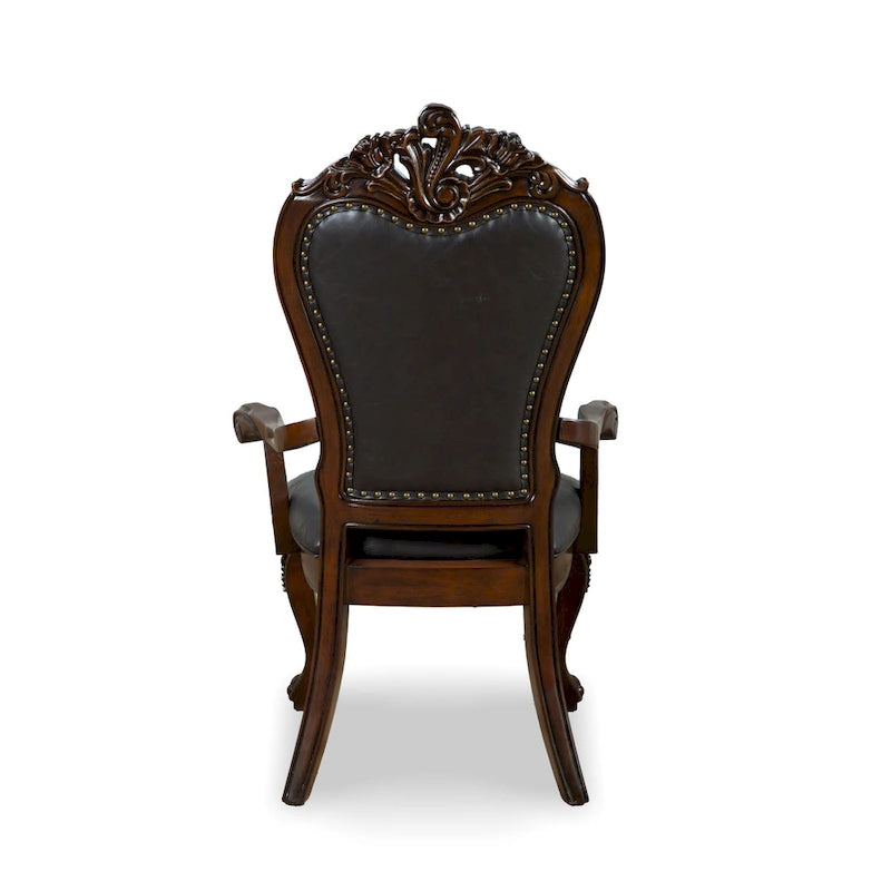 Traditional Solid Wood Dining Arm Chair with Nailhead Trim & Cabriole Legs, Cherry/White (Set of 2)