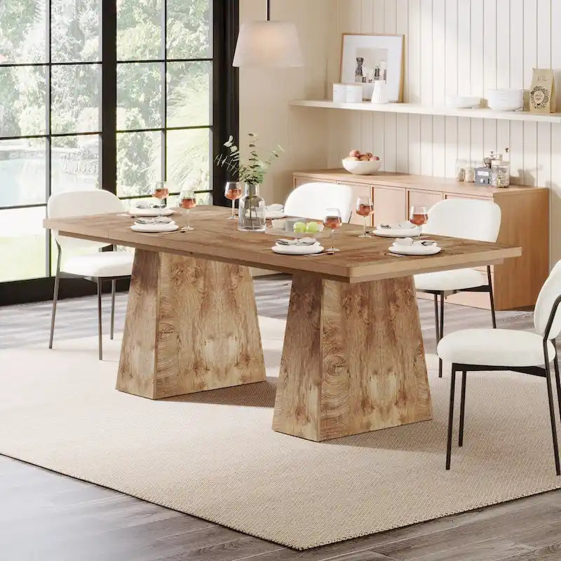 63 Inches Modern Dining Table for 4-6, Wood Kitchen Dinner Table