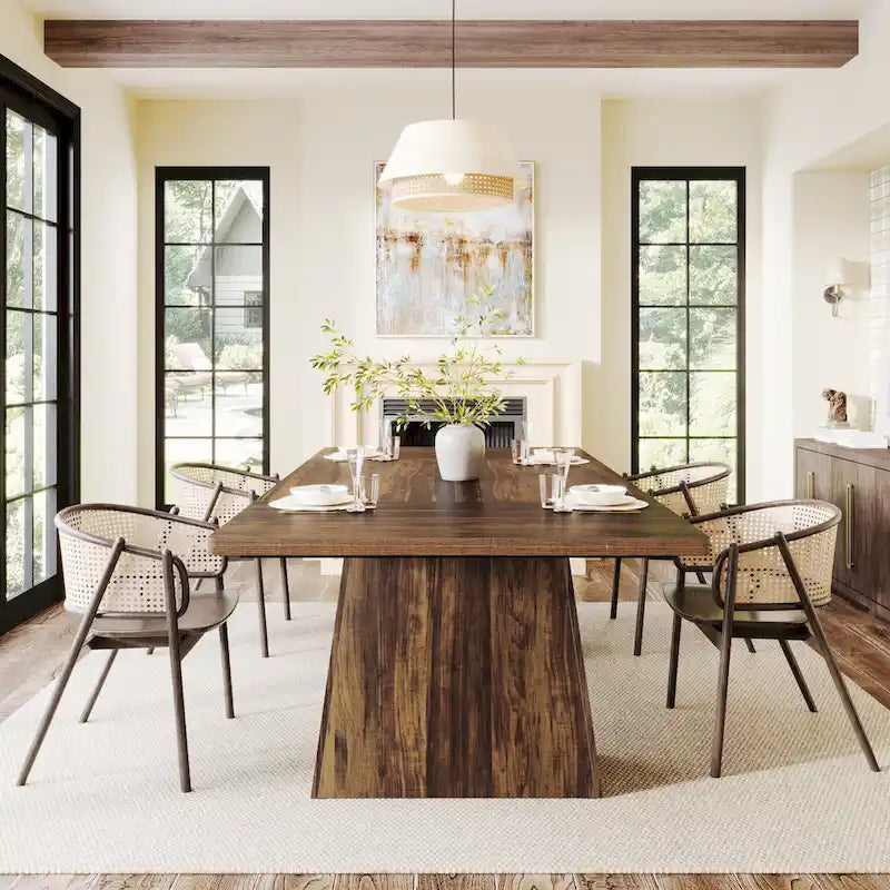 63 Inches Modern Dining Table for 4-6, Wood Kitchen Dinner Table