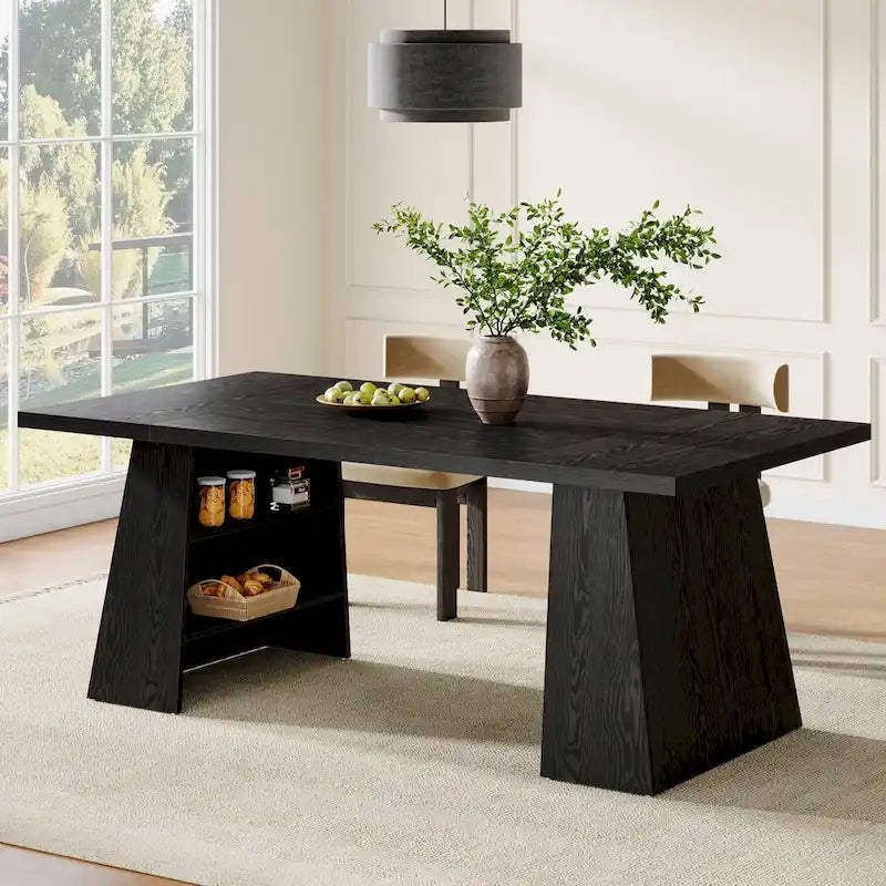 Rustic Brown / Grey / Black / Natural, With or Without Shelf, Rectangular Dining Table for 4–6