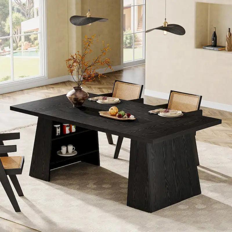 Rustic Brown / Grey / Black / Natural, With or Without Shelf, Rectangular Dining Table for 4–6