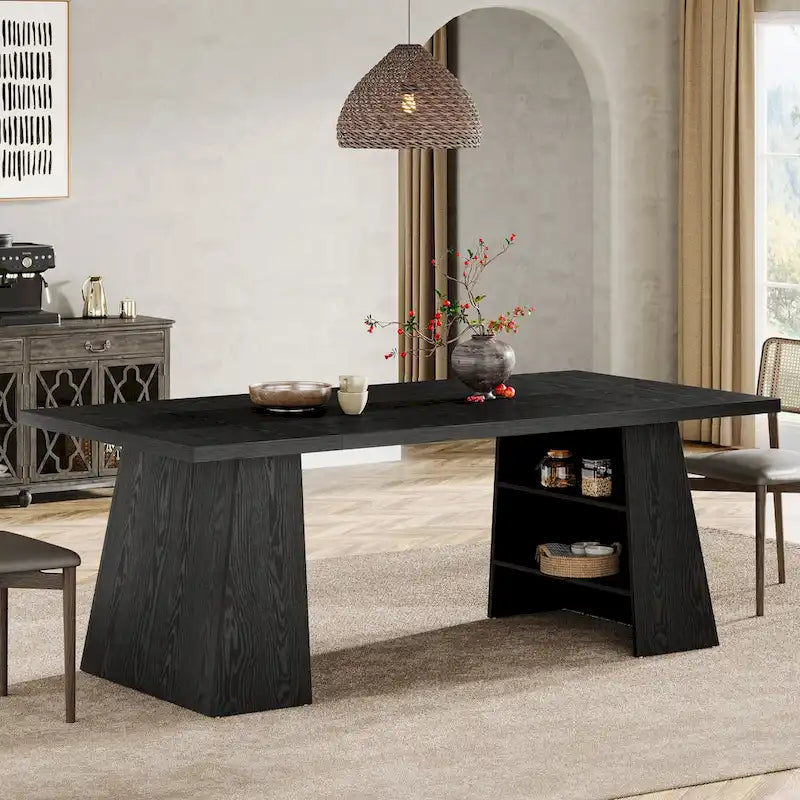 Rustic Brown / Grey / Black / Natural, With or Without Shelf, Rectangular Dining Table for 4–6