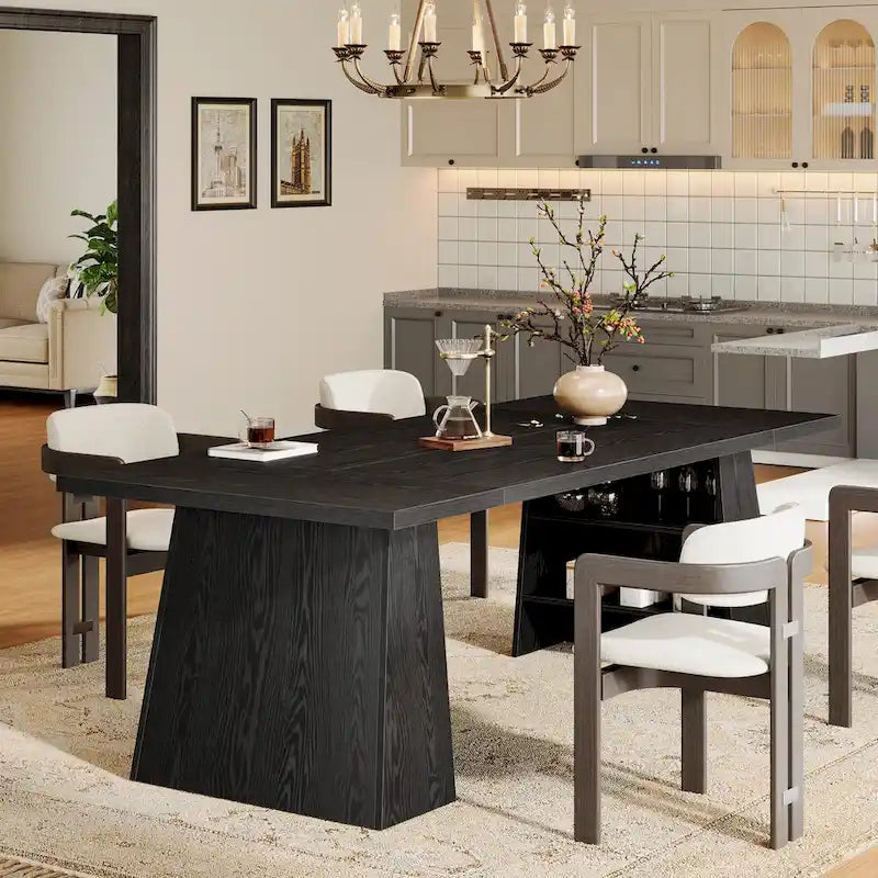 Rustic Brown / Grey / Black / Natural, With or Without Shelf, Rectangular Dining Table for 4–6