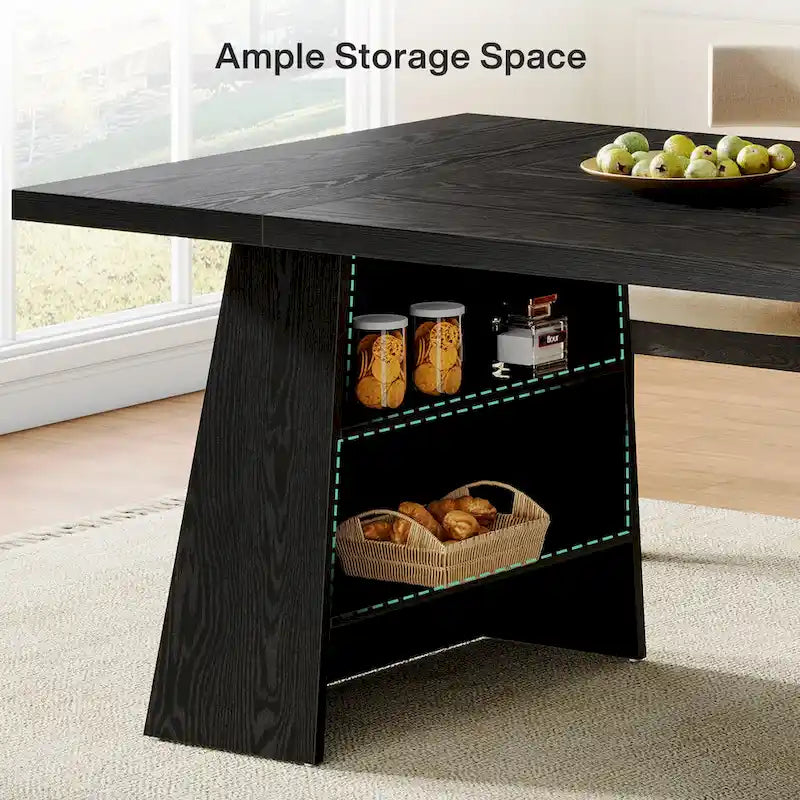 Rustic Brown / Grey / Black / Natural, With or Without Shelf, Rectangular Dining Table for 4–6