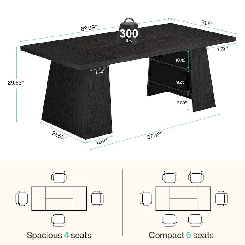 Rustic Brown / Grey / Black / Natural, With or Without Shelf, Rectangular Dining Table for 4–6