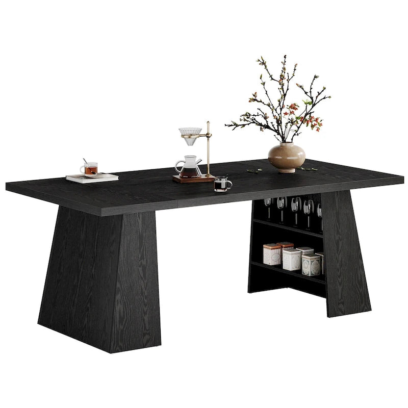 Rustic Brown / Grey / Black / Natural, With or Without Shelf, Rectangular Dining Table for 4–6