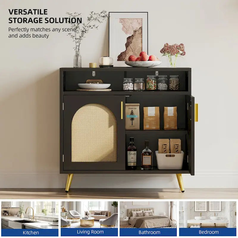 Moasis Rattan 2-Door Buffet Sideboard Cabinet with Adjustable Shelves for Kitchen Hallway