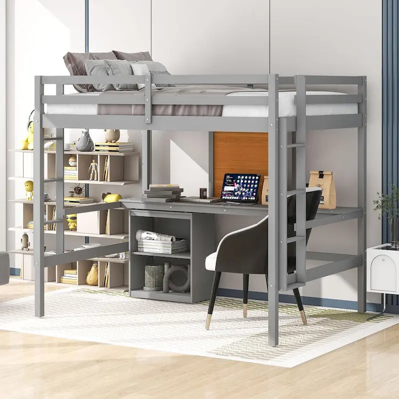 Whimsical Full Size Loft Bed with Desk and Writing Board
