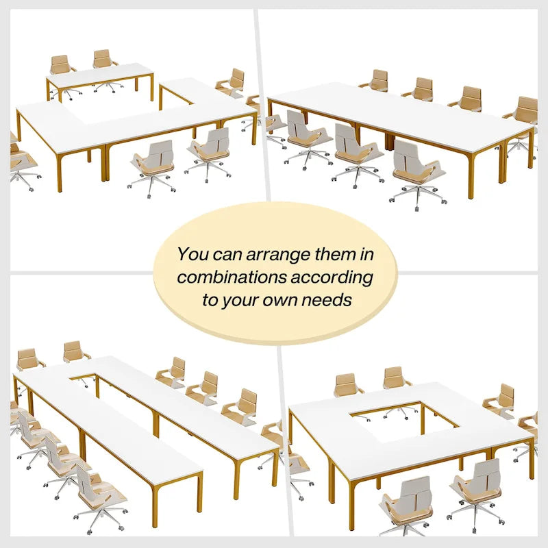 Coffee Brown / White & Gold, Rectangular, Seats 6, 6.5FT Conference Table with Metal Legs