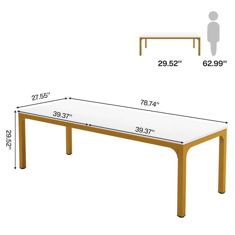 Coffee Brown / White & Gold, Rectangular, Seats 6, 6.5FT Conference Table with Metal Legs